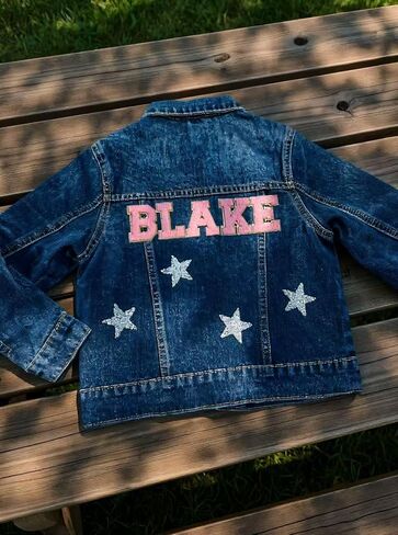 Chicbaby Personalized jean jacket with hearts, Kids Jean Jacket, gift for girls, spring outfit in Saudi Arabia
