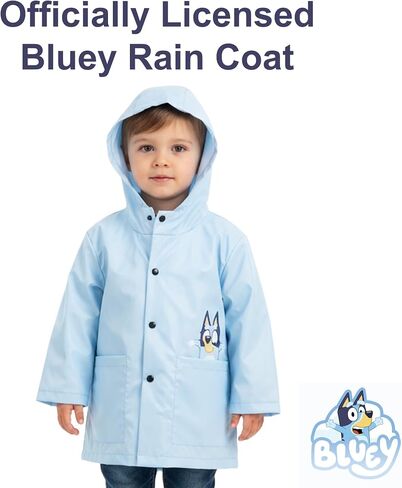 سترة المطر Bluey Kids (الأعمار من 4 إلى 7 سنوات) - معطف واق من المطر بغطاء رأس مقاوم للماء مع جيوب وإغلاق سريع - مرخص رسميًا in Kuwait