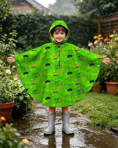 OlyPegic Kids Rain Poncho with Hooded Reusable Waterproof Lightweight Ponchos Kids Boy Girl Raincoat Outwear in Saudi Arabia