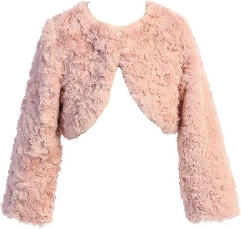 BluNight Girls Long Sleeve Faux Fur Flower Girl Cardigan Shrug Bolero Dress Coat in Saudi Arabia