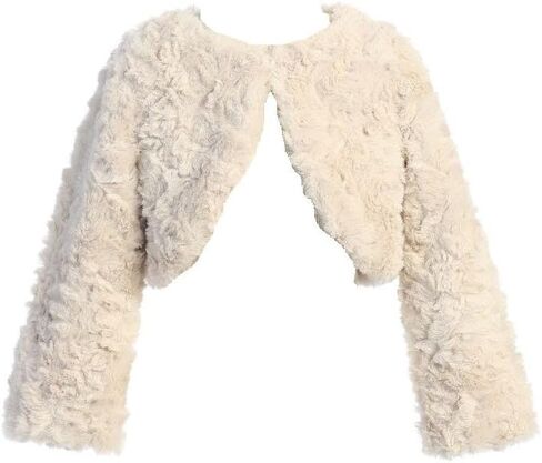 BluNight Girls Long Sleeve Faux Fur Flower Girl Cardigan Shrug Bolero Dress Coat in Saudi Arabia