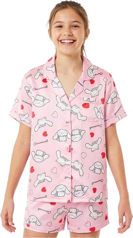 Get Trend Hello Kitty | Kuromi | Pusheen Girls Pajamas Sets, 2 Piece Button Down Shirts & Pj Shorts in Kuwait