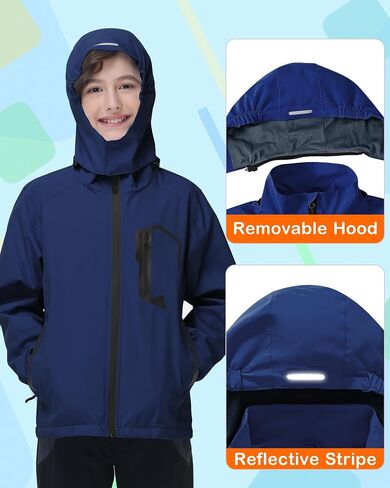 Kids Rain Jacket Boys Girls Lightweight Raincoats Kids Outdoor Windbreaker Jackets with Detachable Hood in Saudi Arabia