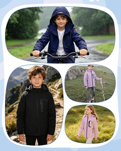 Kids Rain Jacket Boys Girls Lightweight Raincoats Kids Outdoor Windbreaker Jackets with Detachable Hood in Saudi Arabia