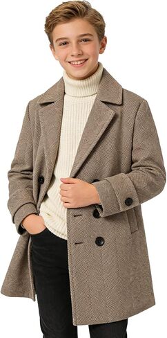 Boys Dress Coats Double Breasted Jacket Winter Notch Lapel Trench Coats Casual Classic PeaCoat 2-17 in Saudi Arabia
