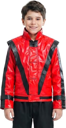 CHIGUO Kids Red and Black Faux Leather Jacket Fashion Outwear with Zipper in Kuwait