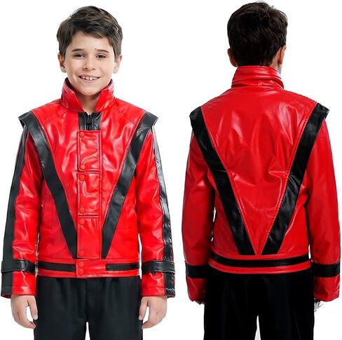 CHIGUO Kids Red and Black Faux Leather Jacket Fashion Outwear with Zipper in Kuwait