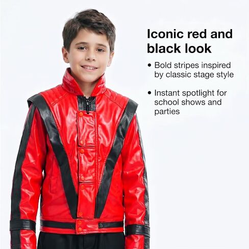 CHIGUO Kids Red and Black Faux Leather Jacket Fashion Outwear with Zipper in Kuwait