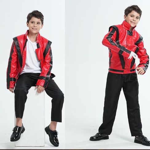 CHIGUO Kids Red and Black Faux Leather Jacket Fashion Outwear with Zipper in Kuwait