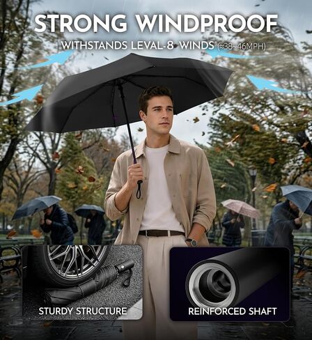 Compact Travel Windproof Umbrella, 43" Auto open/close Folding Quick Dry Umbrellas for Rain, Lightweight Portable Small for Backpack Car, Thoughtful Gift for Women Men Kids, TSA Approved in Saudi Arabia