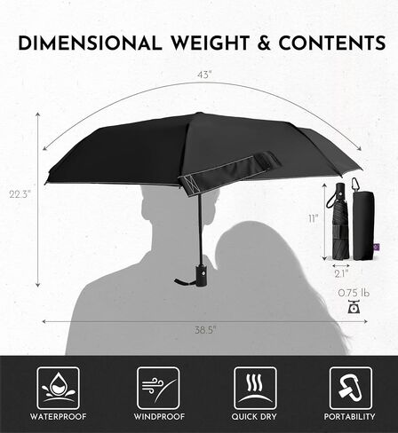 Compact Travel Windproof Umbrella, 43" Auto open/close Folding Quick Dry Umbrellas for Rain, Lightweight Portable Small for Backpack Car, Thoughtful Gift for Women Men Kids, TSA Approved in Saudi Arabia