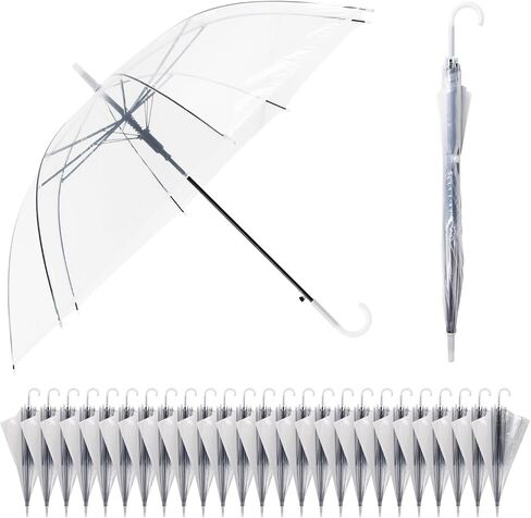 Clear Umbrella Wedding, 25pcs Transparent Umbrella, Bulk Clear Dome Umbrellas Windproof, Auto Open Bubble Stick Umbrellas for Bride Groom Outdoor Photography in Kuwait