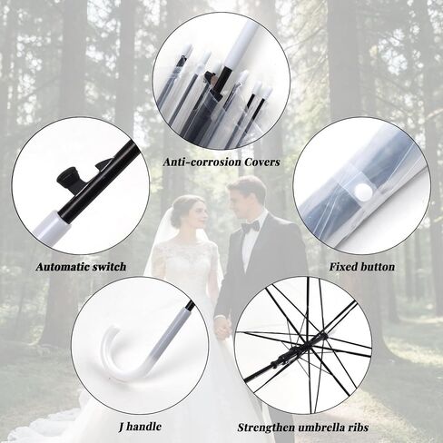 Clear Umbrella Wedding, 25pcs Transparent Umbrella, Bulk Clear Dome Umbrellas Windproof, Auto Open Bubble Stick Umbrellas for Bride Groom Outdoor Photography in Kuwait
