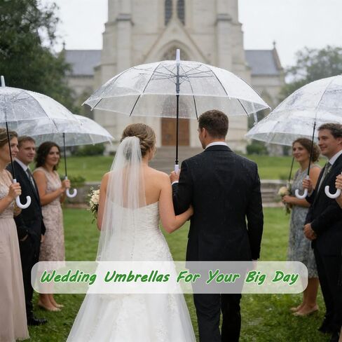 Clear Umbrella Wedding, 25pcs Transparent Umbrella, Bulk Clear Dome Umbrellas Windproof, Auto Open Bubble Stick Umbrellas for Bride Groom Outdoor Photography in Kuwait