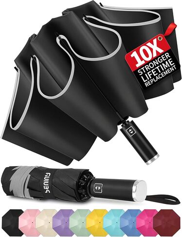 Seniny Inverted Travel Umbrella Compact - Windproof Umbrellas for Rain with Reflective Strip, Large UV Umbrella for Sun Protection, Automatic Portable Umbrellas Fold in Reverse for Car, Backpack in Kuwait