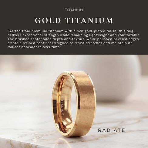 خاتم زفاف للرجال من Thorsten RADIATE مطلي بالذهب ومسطح من التيتانيوم مع حواف مصقولة مشطوفة - 8 ملم in Kuwait