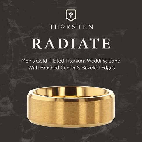 خاتم زفاف للرجال من Thorsten RADIATE مطلي بالذهب ومسطح من التيتانيوم مع حواف مصقولة مشطوفة - 8 ملم in Kuwait