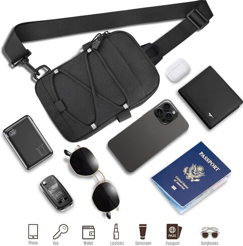 MOZETO Mini Sling Bag, Mens Travel Hidden Anti-theft Pocket Small Crossbody Bag, Water Resistant Phone Holder Casual Utility Chest Side Pack in Kuwait