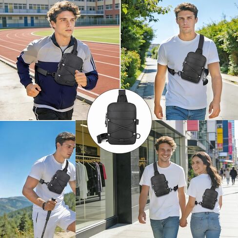 MOZETO Mini Sling Bag, Mens Travel Hidden Anti-theft Pocket Small Crossbody Bag, Water Resistant Phone Holder Casual Utility Chest Side Pack in Kuwait