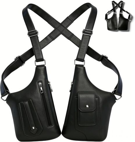 Leather Adjustable Underarm Shoulder Bag for Men,Men Anti-Theft Underarm Wallet Pocket Holster Phone Leisure Double Shoulder in Kuwait