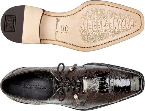 Belvedere Mens Shoes Batta Chocolate Brown Genuine Ostrich 14006 Width — Medium (D, M), US Shoe Size (Men's) — 9.5 in Saudi Arabia