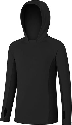 Boys Hooded Rash Guard Fishing Shirt, UPF 50+ Kids Long Sleeve Sun Hoodie, Youth UV Protection Beach Swim Shirts in Kuwait