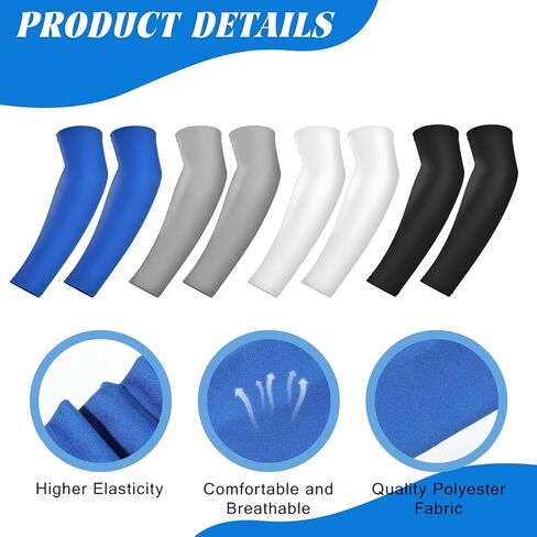 Vin Beauty 4 Pairs Kids Arm Sleeves, UV Sun Protection Cooling Arm Sleeves, Compression Breathable Elastic Sleeve for Youth Boys Girls Basketball Football Baseball Volleyball Sports Outdoor in Kuwait
