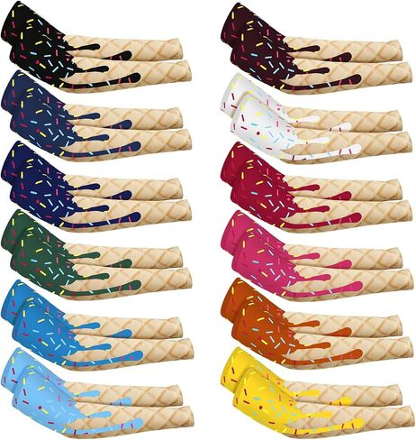 12 Pairs Ice Cream Sports Arm Sleeves for Kids Basketball Baseball UV Sun Protection Cooling Arm Compression Cover in Saudi Arabia