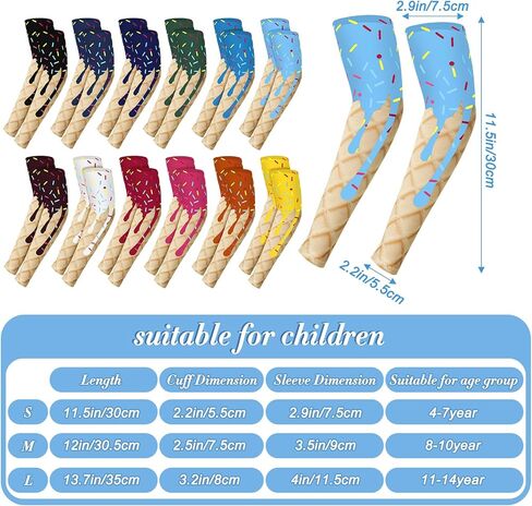 12 Pairs Ice Cream Sports Arm Sleeves for Kids Basketball Baseball UV Sun Protection Cooling Arm Compression Cover in Saudi Arabia