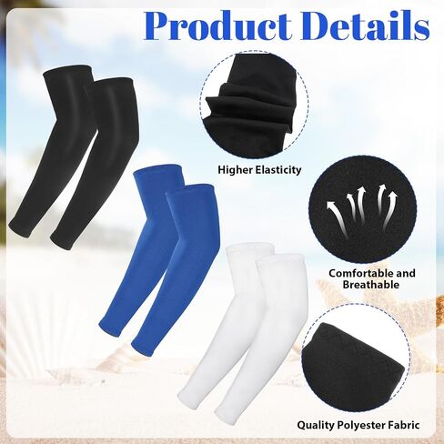 3Pairs Arm Sleeves, Youth Arm Sleeves Volleyball Arms Sleeve Youth Compression Sleeve Outdoor Breathable Elastic Youths Arms-Sleeve Baseball Sun Protection Cooling for Basketball Baseball Sports in Saudi Arabia