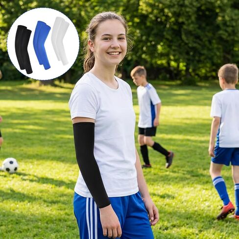3Pairs Arm Sleeves, Youth Arm Sleeves Volleyball Arms Sleeve Youth Compression Sleeve Outdoor Breathable Elastic Youths Arms-Sleeve Baseball Sun Protection Cooling for Basketball Baseball Sports in Saudi Arabia