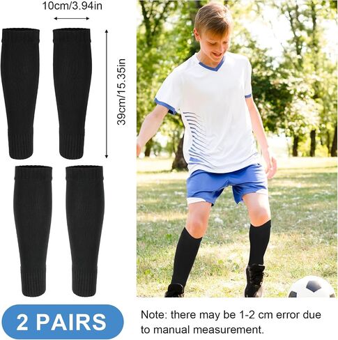 Tyqour 2 Pairs Kids Soccer Socks Pre Cut, Leg Sleeve Socks, Football Shin Guard Sleeves for Age 7-14 Youth Boys Children Football Basketball Training Black in Kuwait