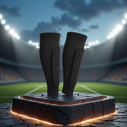 2 Pcs Black Padded Shin Sleeves for Football, Basketball, and Skateboarding, Honeycomb Anti-Collision Leg Sleeve with Breathable Fabric, L Size in Kuwait