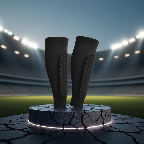 2 Pcs Black Padded Shin Sleeves for Football, Basketball, and Skateboarding, Honeycomb Anti-Collision Leg Sleeve with Breathable Fabric, L Size in Kuwait