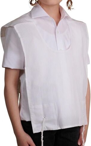 Kids Poly Cotton Tzitzis Round Neck with Meyuchad Strings, 1 Hole Tzitzit Undershirt Garment for Daily Wear White in Saudi Arabia