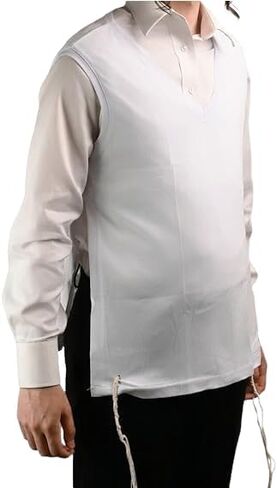 Undershirt Sephardi Style Tzitzis V Neck with 1 Hole Design, Tzitzit Undergarment in Poly Cotton Fabric with Attached Tzitzis in Saudi Arabia