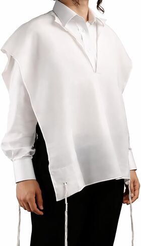Wool White on White Tzitzis V Neck with 2 Hole Design, Wool Tzitzit Undershirt Garment for Daily Wear in Saudi Arabia