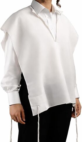 Wool White on White Tzitzis V Neck with 2 Hole Design, 100% Wool Tzitzit Undershirt Garment for Daily Wear in Saudi Arabia