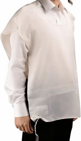 Wool White on White Tzitzis Round Neck with 1 Hole Design, 100% Wool Tzitzit Undershirt Garment for Daily Wear in Saudi Arabia