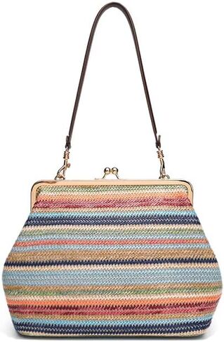 Kiss-lock Straw Hobo for Women Large Straw Beach Shoulder Bag Tote Purse Satchel in Kuwait