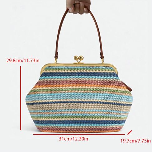 Kiss-lock Straw Hobo for Women Large Straw Beach Shoulder Bag Tote Purse Satchel in Kuwait