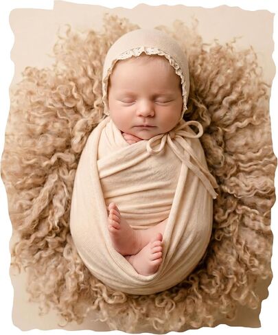 Newborn Photoshoot Outfit Stretch Blanket Infant Posing Wraps Baby Photography Props Soft Wrap & Bonnet for Boys Girls Photo (Light blue) in Saudi Arabia