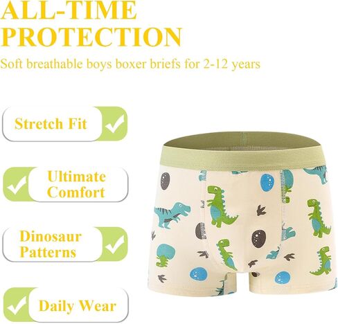 Boys Boxer Briefs Soft Comfortable Boy Shorts Dinosaur Pattern Boxer Shorts Underwear 12 Pack, 2-12 Years in Saudi Arabia