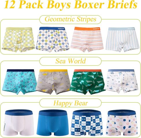 Boys Boxer Briefs Soft Comfortable Boy Shorts Dinosaur Pattern Boxer Shorts Underwear 12 Pack, 2-12 Years in Saudi Arabia