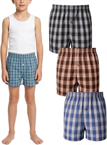 Boys 3 Pack Plaid Cotton Blend Woven Comfort Kids Youth Boxer Shorts in Saudi Arabia