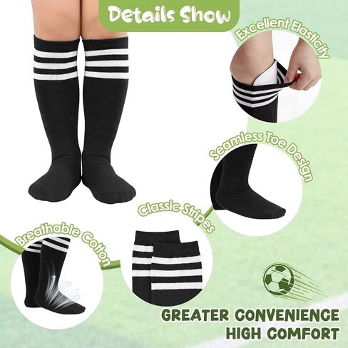 American Trends 4 Pairs Kids Soccer Baseball Socks Youth Boys Girls Long Striped Socks with Soccer Gifts in Kuwait