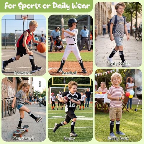 American Trends 4 Pairs Kids Soccer Baseball Socks Youth Boys Girls Long Striped Socks with Soccer Gifts in Kuwait