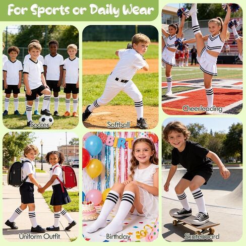 American Trends 4 Pairs Kids Soccer Baseball Socks Youth Boys Girls Long Striped Socks with Soccer Gifts in Kuwait