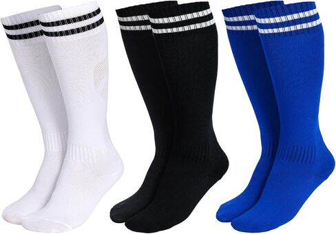 Nydotd 3 Pairs Kids Soccer Socks Striped Knee High Socks Athletic Football Baseball Softball Sock for Boys Girls in Kuwait