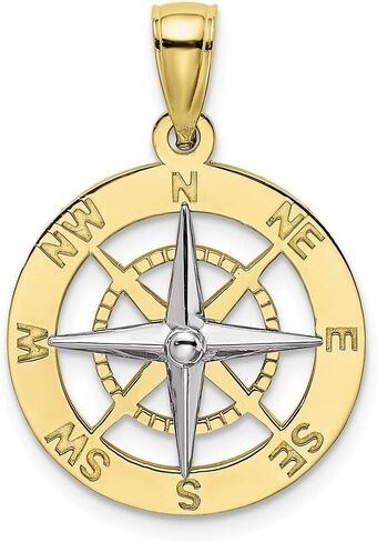 Solid 10k Yellow Gold Two Toned Nautical Compass White Needle Charm Pendant in Saudi Arabia